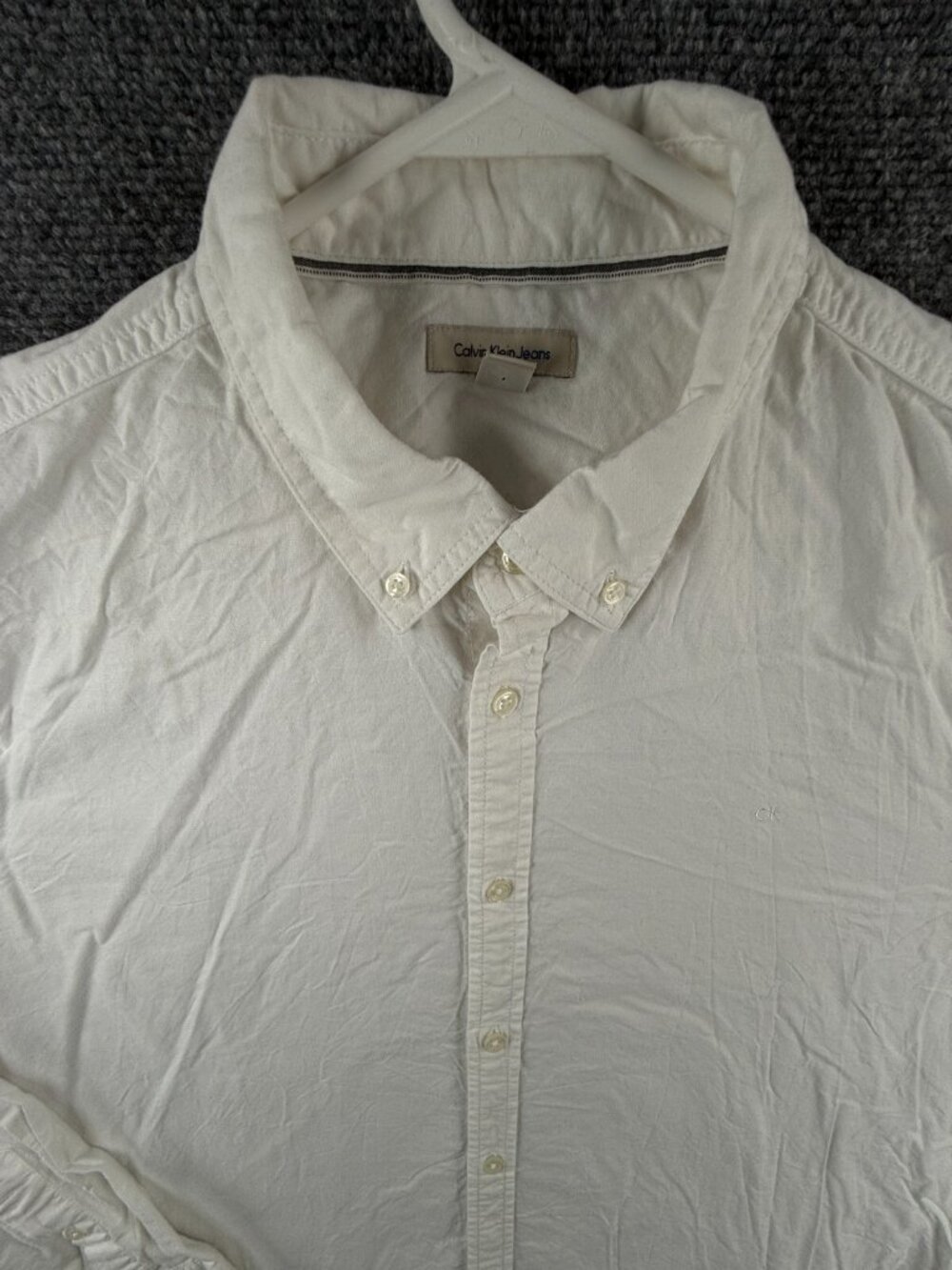 Calvin Klein Button Up Shirt Men White Long Sleeve Cotton Oxford XL Chest Logo